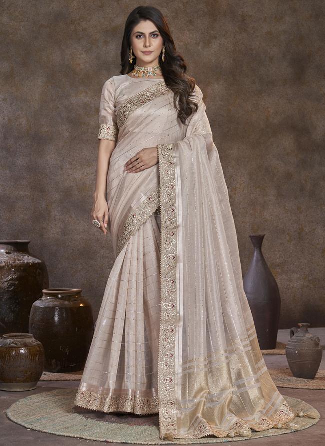 Top Dyed Light Grey Party Wear Sequins Work Saree